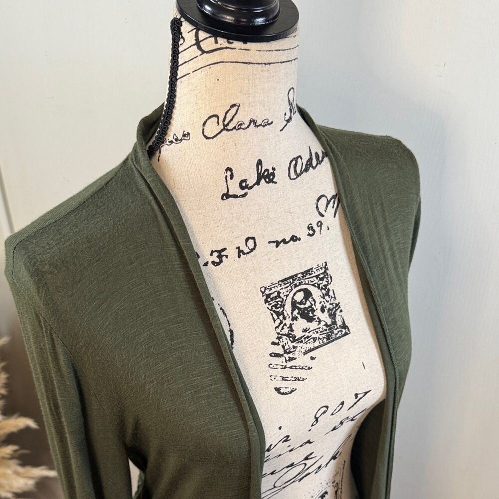 Anthropologie Robin K Olive Green Cardigan  w/ Intricate Back Design size Medium - Picture 7 of 9